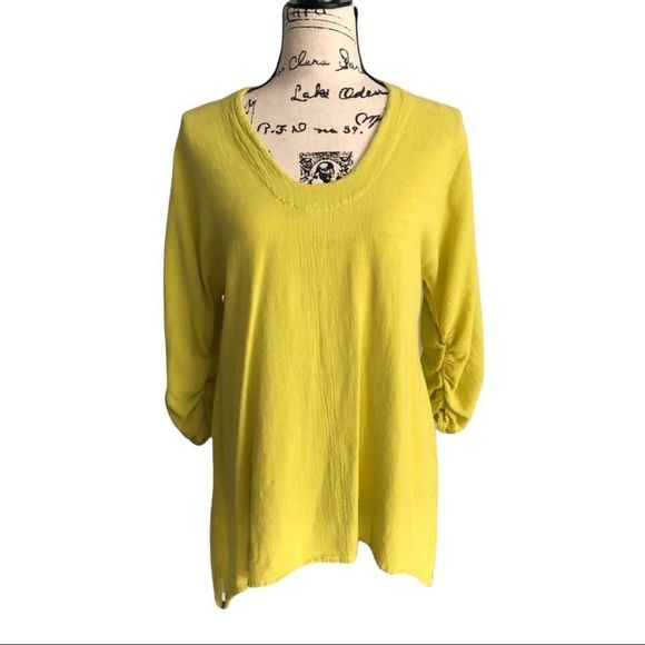 Oh My Gauze! Tops - Oh My Gauze!  yellow tunic top with ruched sleeves size 1 (s/m) NWOT